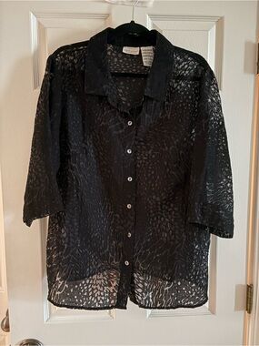 White Stag Black Sheer Animal-Texture Button Down